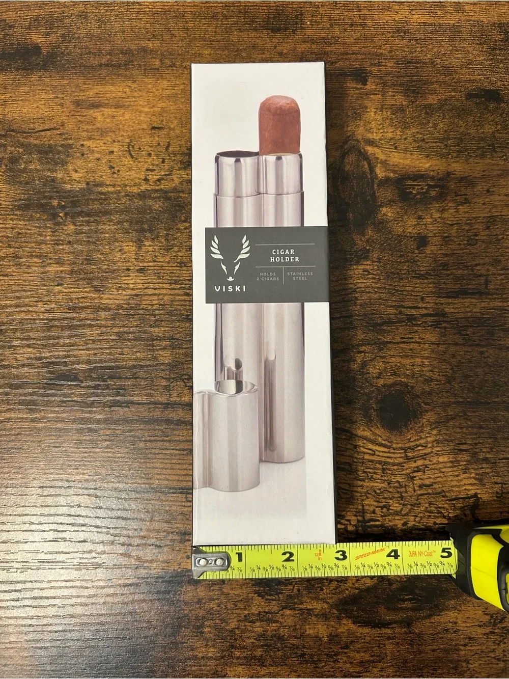VISKI Stainless Steel Two-Cigar Travel Holder in Silver